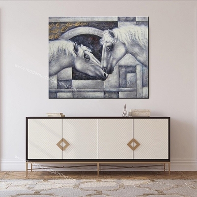 Modern Horizontaal Canvaspaard die van het de Schilderijenhuis van 100% de Met de hand gemaakte Dierlijke Kunst van het het Decorcanvas voor Zaal Ingang schilderen