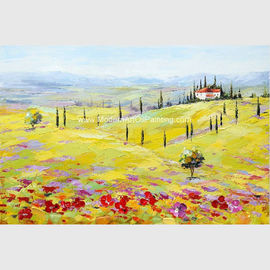 Het moderne Abstracte Decor van het Dorpsbedrijven van Toscanië van het Landschapsolieverfschilderij Gele Rode
