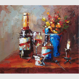 Dik het Messenolieverfschilderij van het Oliepalet, Stilleven Art Painting Abstract Wine Bottle