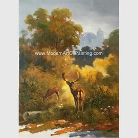 Canvas Klassiek Dierlijk Olieverfschilderij, Twee Herten Ontworpen Muurkunst 24“ X 36“ voor Lezingszaal