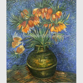 Van Gogh Oil Paint Fritillaries in een Meesterwerkreplica's van de Kopervaas