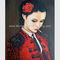 Menselijk Cijfer het Schilderen Olieverfschilderijcanvas/Rokende Vrouw in het Rode Schilderen